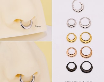 Anillo para tabique nasal grueso de acero quirúrgico 16G, aro para tabique nasal dorado, aro con bisagra, pendiente Daith, falso tabique nasal grueso calibrado, plata, oro rosa y negro.