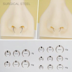 Cresent Horseshoe Pincher Septum Ring 16G,14G,12G,10G,8G/Steel Ear Weights/Plugs Stretchers Gauged Septum Hoops/Silver Horseshoe bull Tapers