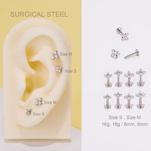 18G/16G Surgical Steel Tiny Flower Threadless Earrings/Push Pin Labret/Nose Stud/Cartilage/Helix/Conch/Tragus Flat Back Stud/Minimalist