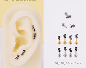 16G 18G Climber Black Gem Threadless Stud/Push Pin Labret/Flat Back Earring/Cartilage Stud/Helix Piercing/Tragus/Conch Stud/Dainty Earrings