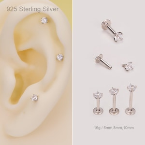 16G 925 Sterling Silver Tiny Cartilage Stud/Minimalist Stud/Internally Threaded Helix/Tragus/Conch Piercing/Flat Back Earring/Labret Stud