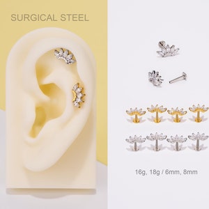 18G/16G Climber Cartilage CZ Stud/Push Pin Labret/Threadless Flat Back Earring/Nose Stud/Cartilage Stud/Tragus/Helix/Conch Stud Gold Silver