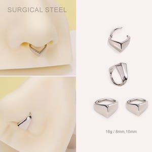 16G Surgical Steel Chunky V Shaped Septum Clicker/Men&#39;s Jewelry/Triangle Helix Hoop/Conch Piercing/Septum Ring/Cartilge Hoop Earring/Gifts
