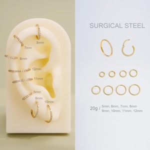 20G Gold Surgical Steel Nose Ring/Paved CZ Nose Hoop Clicker/Cartilage Hoop/Conch Earring/Daith Ring/Tragus Jewelry/Helix Hoop/lobe Earrings