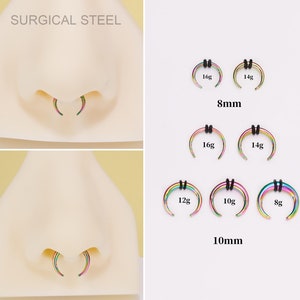 Regenbogen Cresent Hufeisen Pincher Septum Ring 16G,14G,12G,10G,8G/Stahl Ohr Gewichte/Plugs Stretcher gemessen Septum Hoops/Horseshoe Stier Verjüngung