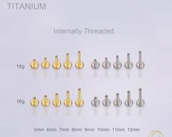 16G 18G Internally Threaded Titanium Posts/Flat Back Earring Silver Post/Gold Labret Threaded Post Replacement/Helix/Cartilage/Tragus Stud