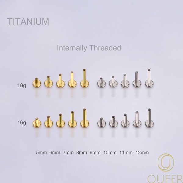 16G 18G Internally Threaded Titanium Posts/Flat Back Earring Silver Post/Gold Labret Threaded Post Replacement/Helix/Cartilage/Tragus Stud