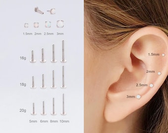 14 kt witgouden opaal draadloze push pin labret stud/kraakbeen oorbel met platte achterkant/helix/conch/tragus/neus/monroe/lip/medusa stud 16G 18G 20G