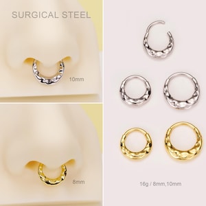 16G Chunky Hammered Septum Hoop/Gold Septum Ring 8MM 10MM/Septum Jewelry/Septum Clicker/Daith/Helix/Conch Piercing hoop/Cartilage Earring