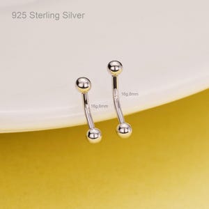 16G 925 Sterling Silver Ball Ends Curved Barbell/Eyebrow Piercing/Vertical Labret/Rook Earring/Rook Jewelry/Eyebrow Ring/Tiny curved barbell