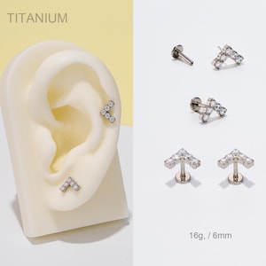 16G THREADLESS Push Pin Flat Back Labret Stud,Implant Titanium Tiny CZ Cartilage/Tragus/Conch/Helix/Earlobe Stud Earring/Tiny Silver Studs