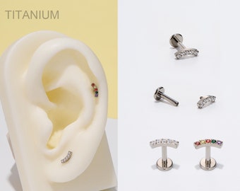 Clous d'oreille en titane pour cartilage d'alpiniste implant 16G/boucle d'oreille hélicoïdale/clous de tragus/puce de piercing à la conque intérieure/boucle d'oreille à dos plat/clous de labret/cadeaux