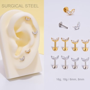 20G / 18G / 16G Marquise CZ Blume Push Pin Labret Bolzen/Ohrstecker mit flacher Rückseite/Tiny Tragus Bolzen/Conch/Helix Bolzen/Knorpel Bolzen/Nasen Ohrstecker