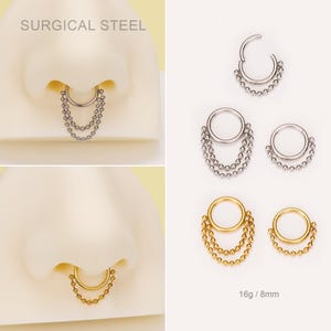 Cerchio per setto nasale con catena di perline 16G/Anello per setto nasale minimalista 8 mm/Piercing per setto nasale/Clip per setto nasale/Elica/Orecchini a conchiglia/Cerchio per cartilagine