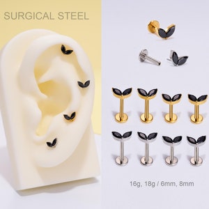 20G/18G/16G Marquise zwarte CZ bloem push pins labret stud/draadloze oorbel met platte achterkant/tragus/schelp/helix stud/kraakbeen stud/neus stud