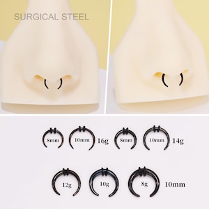 Schwarz Cresent Hufeisen Pincher Septum Ring 16G,14G,12G,10G,8G/Stahl Ohr Gewichte/Plugs Stretcher gemessen Septum Hoops/Horseshoe Stier Verjüngungen