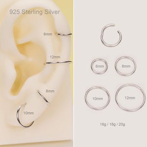 20G 18G 16G 925 Sterling Silver Huggie Hoop Earring/Cartilage Hoop Clicker/Nose Ring/Conch Earring/Daith/Tragus/Helix/Rook Piercing Hoop