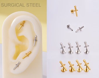 20G/18G/16G Dagger Push Pin Labret  Stud/Threadless Flat Back Earring/Tragus Stud/Conch/Helix Stud/Cartilage Stud/Nose Stud/Tiny Gold Studs