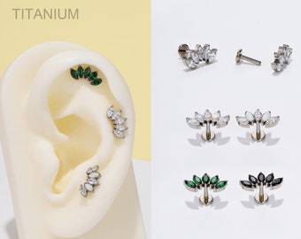 16G Titanium Crown CZ Opaal Kraakbeen Stud/Inwendig schroefdraad Lotus Flower Earring/Labret/Helix/Tragus/Conch Piercing Stud/Flat Back Earring