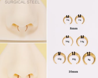 Gold Cresent Horseshoe Pincher Septum Ring 16G,14G,12G,10G,8G/Steel Ear Weights/Plugs Stretchers Gauged Septum Hoops/Horseshoe bull Tapers