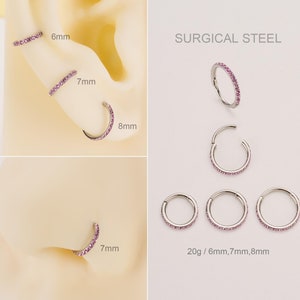 20G Chirurgenstahl Paved Pink CZ Knorpel Clicker Hoop/Nasenring/Huggies Creolen Ohrringe/Nasenloch/Tragus/Helix Hoop/Conch glitzernde CZ Hoop/Geschenk