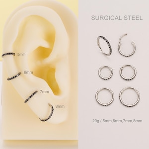 20G Surgical Steel Black Gem Nose Ring/Paved CZ Nose Hoop Clicker/Cartilage Hoop/Conch/Daith Ring/Tragus Jewelry/Helix Hoop/lobe Earrings