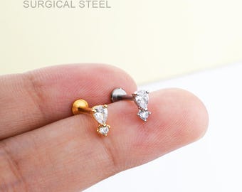 Pendientes de cartílago con doble lágrima de 16 g, pendientes de hélice, pendientes de caracola, pendientes de espalda plana sin rosca, pendientes de labio con espalda plana, pendientes de trago