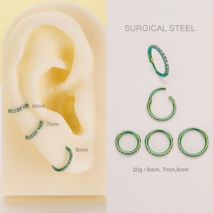 Anneau de nez en ZC verte en acier chirurgical 20G/Anneau de nez en ZC pavée/Anneau de nez en ZC pavé/Cereau de cartilage/Conque/Cereau de narine/Bijoux Tragus/Créoles hélicoïdales/Boucles d'oreilles lobe