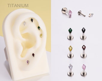 16G Titanium Internally Threaded Rhombus CZ Cartilage Stud Earring/Helix/Tragus/Conch Piercing Stud/Flat Back Earring/Tiny Silver Stud/Gifts