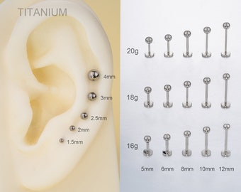 THREADLESS Push Pin Flat Back 16G/18G/20G Labret Stud,Implant Titanium Tiny Ball Ends Nose/Tragus/Conch/Helix/Earlobe Stud Earring Flatback