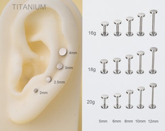 THREADLESS Tiny Disc Push Pin Flat Back 16G/18G/20G Labret Stud,Implant Titanium Circle Ends Nose/Tragus/Conch/Helix/Earlobe Stud Earring