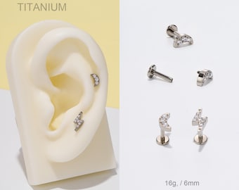 16G Titanio Roscado Internamente Luna/Relámpago Labret Piercing Stud/Pendiente de cartílago/Hélice delantera/Tragus/Semental de caracola/Pendientes de espalda plana