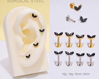 20G/18G/16G Marquise zwarte CZ bloem Push Pin Labret Stud/draadloze platte achterkant oorbel/tragus/Conch/Helix Stud/kraakbeen Stud/neus Stud