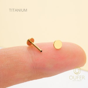 20G/18G/16G Titanium Tiny Gold Disc Ends Stud/Push Pin Labret/Threadless Flat Back Earring/Nose Stud/Cartilage Stud/Tragus/Helix/Conch Stud zdjęcie 9