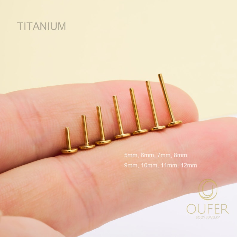 20G 18G 16G Implant Titanium Gold/Silver THREADLESS Post Replacement/Threadless Back/Push Pin/Flat Back/helix/conch/tragus/nose stud 5-12mm zdjęcie 5