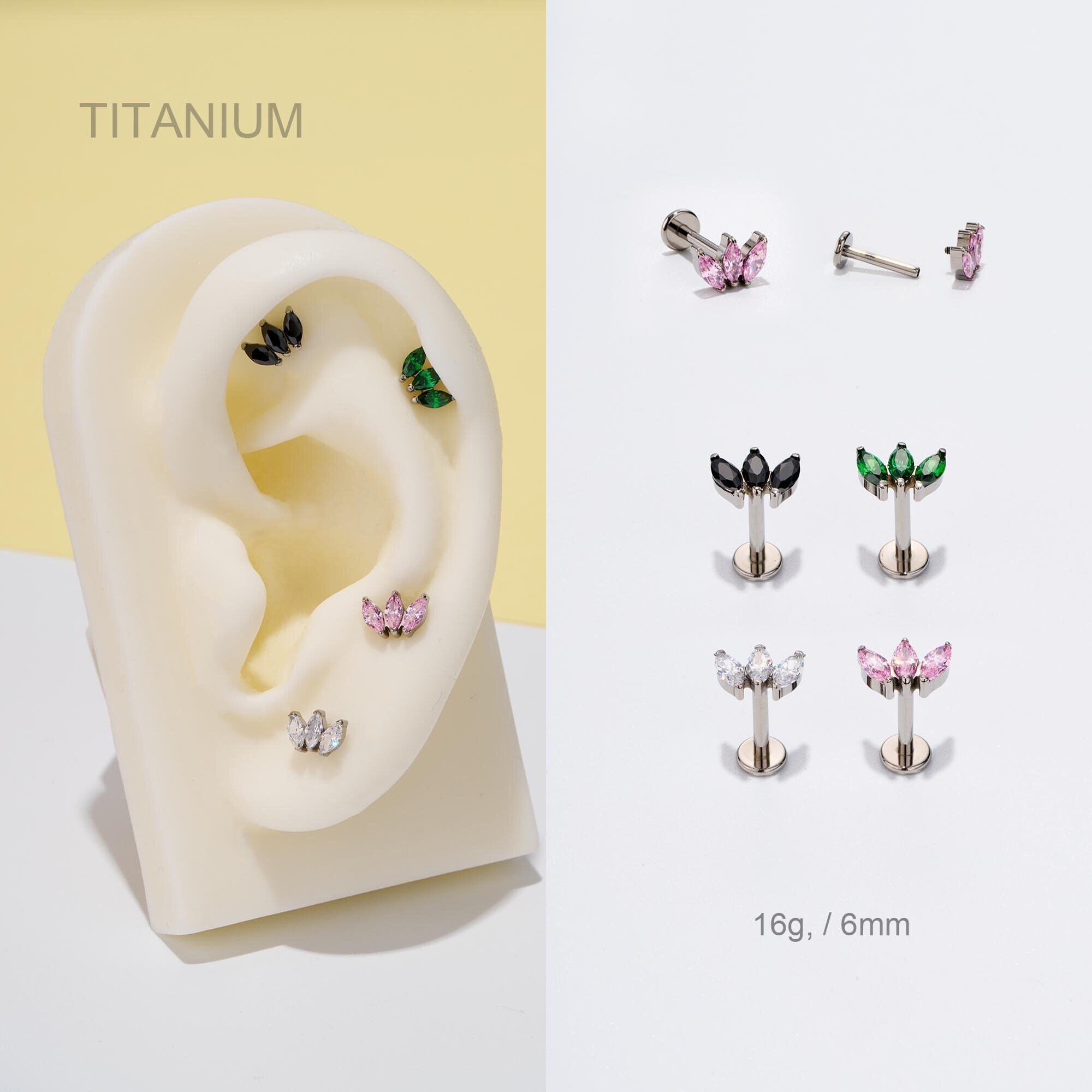 16G Titanium Crown Cartilage Stud/Internally Threaded Lotus Flower Earring/Labret/Helix/Tragus/Conch Piercing Stud/Flat Back Earring/Gifts