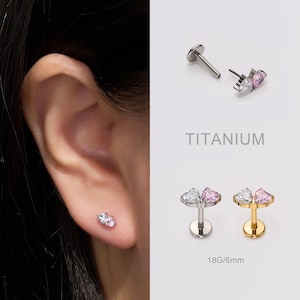 18G titanörhänge/dubbelhjärtörhänge/conchpiercing/tragusörhänge/broskörhänge/trådlös trycknål/örsnibb