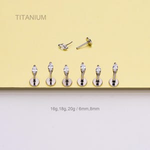 16G Titanium Marquise CZ THREADLESS Push Pin Labret Stud/Gem Nose Piercing/Cartilage Earring/Medusa/Monroe/Nose/Tragus/Conch/Helix Piercing