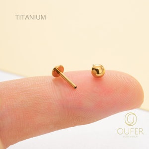 20G/18G/16G Titanium Gold Ball Stud Push Pin Labret/Threadless Flat Back Earring/Tragus Stud/Helix Stud/Cartilage Stud/Nose Stud/Conch Stud image 4