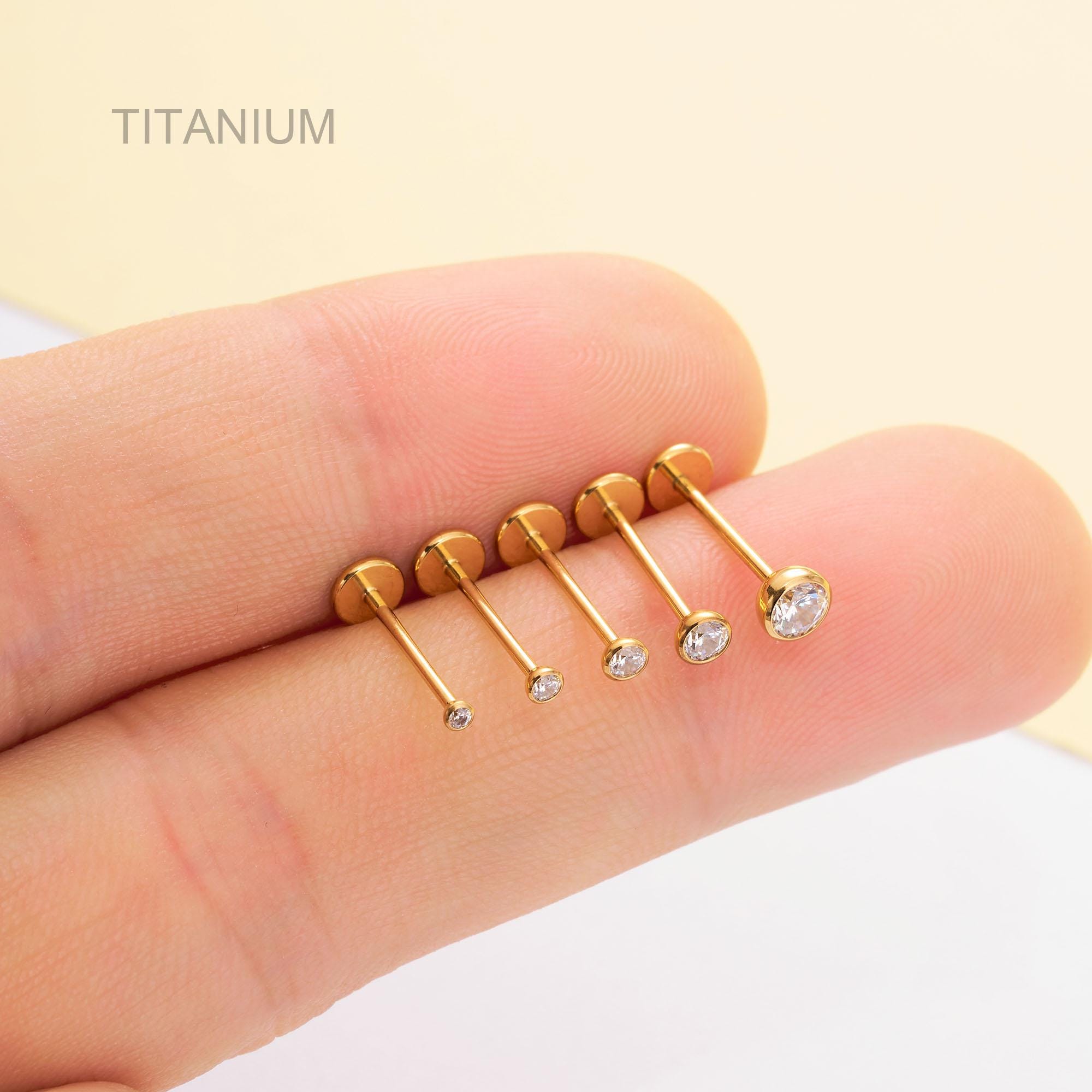 【sina】Picollet K18 Gold 16G Labret 20G/18G/16G Titanium Tiny Gold Bezel CZ Stud/push Pin Labret