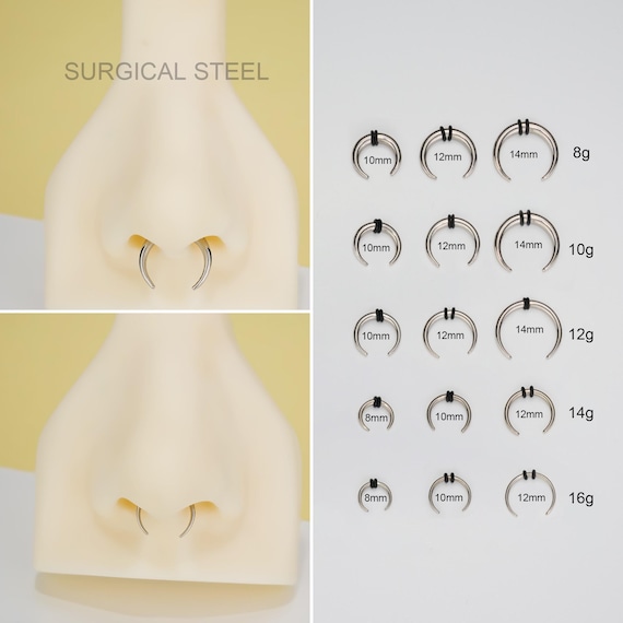 Cresent Horseshoe Pincher Septum Ring 16G,14G,12G,10G,8G/Steel Ear Weights/Plugs Stretchers Gauged Septum Hoops/Silver Horseshoe bull Tapers