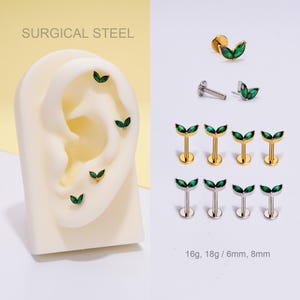 20G/18G/16G Marquise Green CZ Flower Push Pin Labret  Stud/Threadless Flat Back Earring/Tragus/Conch/Helix/Cartilage Stud/Nose Stud Emerald