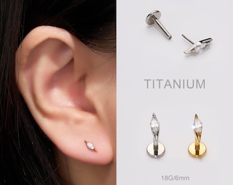 Theadless Mariquesa Stud Earring/Threadless Flat Back Earring/Cartilage/Conch/Helix Piercing/Minimalist Earring/Earlobe/Silver/Gold