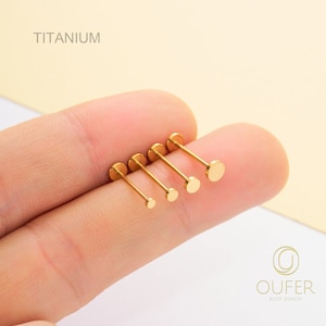 20G/18G/16G Titanium Tiny Gold Disc Ends Stud/Push Pin Labret/Threadless Flat Back Earring/Nose Stud/Cartilage Stud/Tragus/Helix/Conch Stud zdjęcie 8