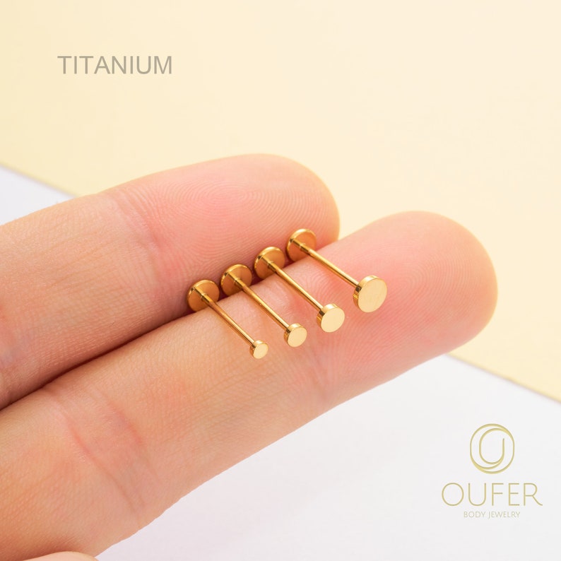 20G/18G/16G Titanium Tiny Gold Disc Ends Stud/Push Pin Labret/Threadless Flat Back Earring/Nose Stud/Cartilage Stud/Tragus/Helix/Conch Stud zdjęcie 8