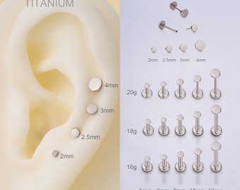 THREADLESS Tiny Disc Push Pin Flat Back 16G/18G/20G Labret Stud,Implant Titanium Circle Ends Nose/Tragus/Conch/Helix/Earlobe Stud Earring