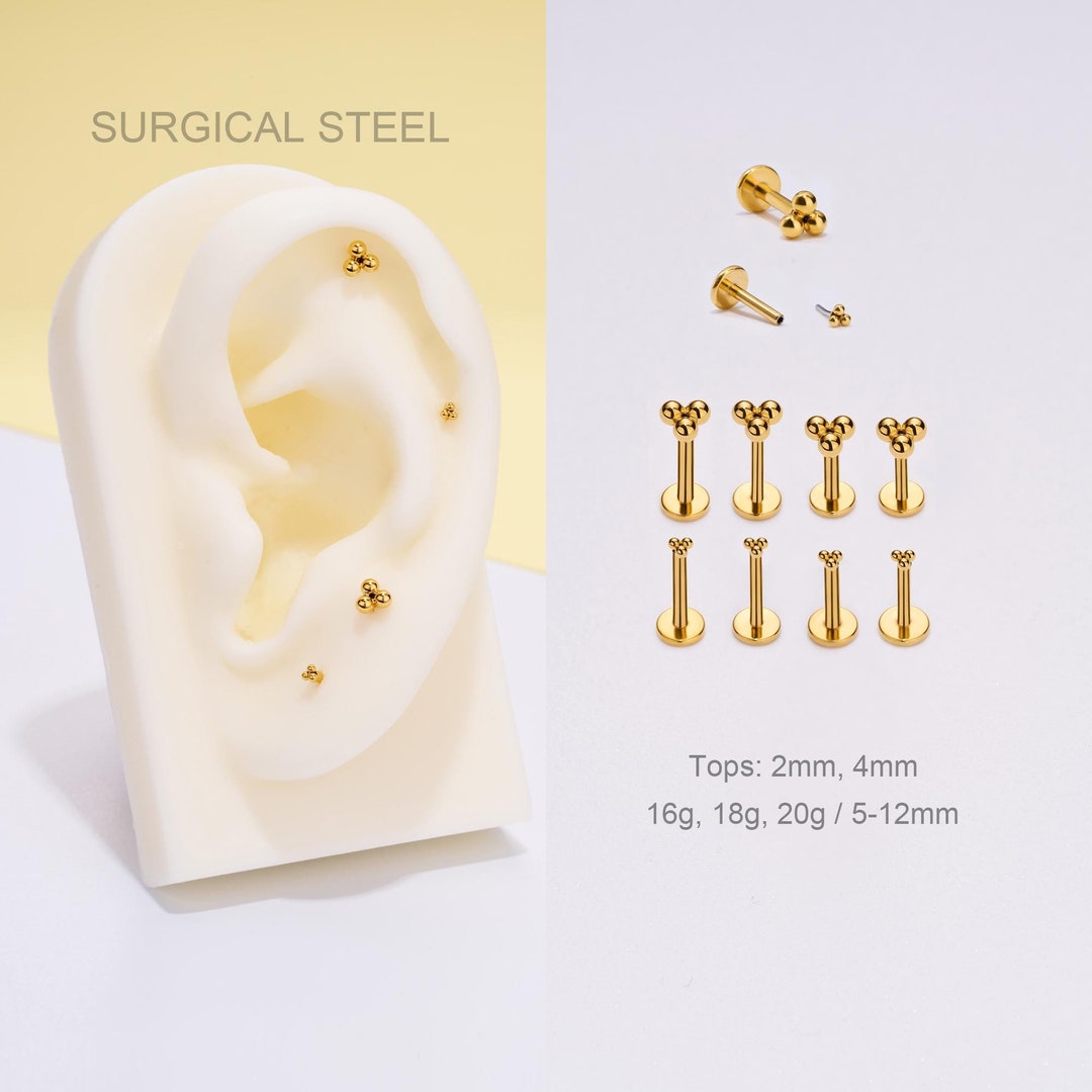 thumbnail image 2 of Gold Plated Surgical Steel Cubic Zirconia Flower Flat Back Earrings Pa... 2 of 13