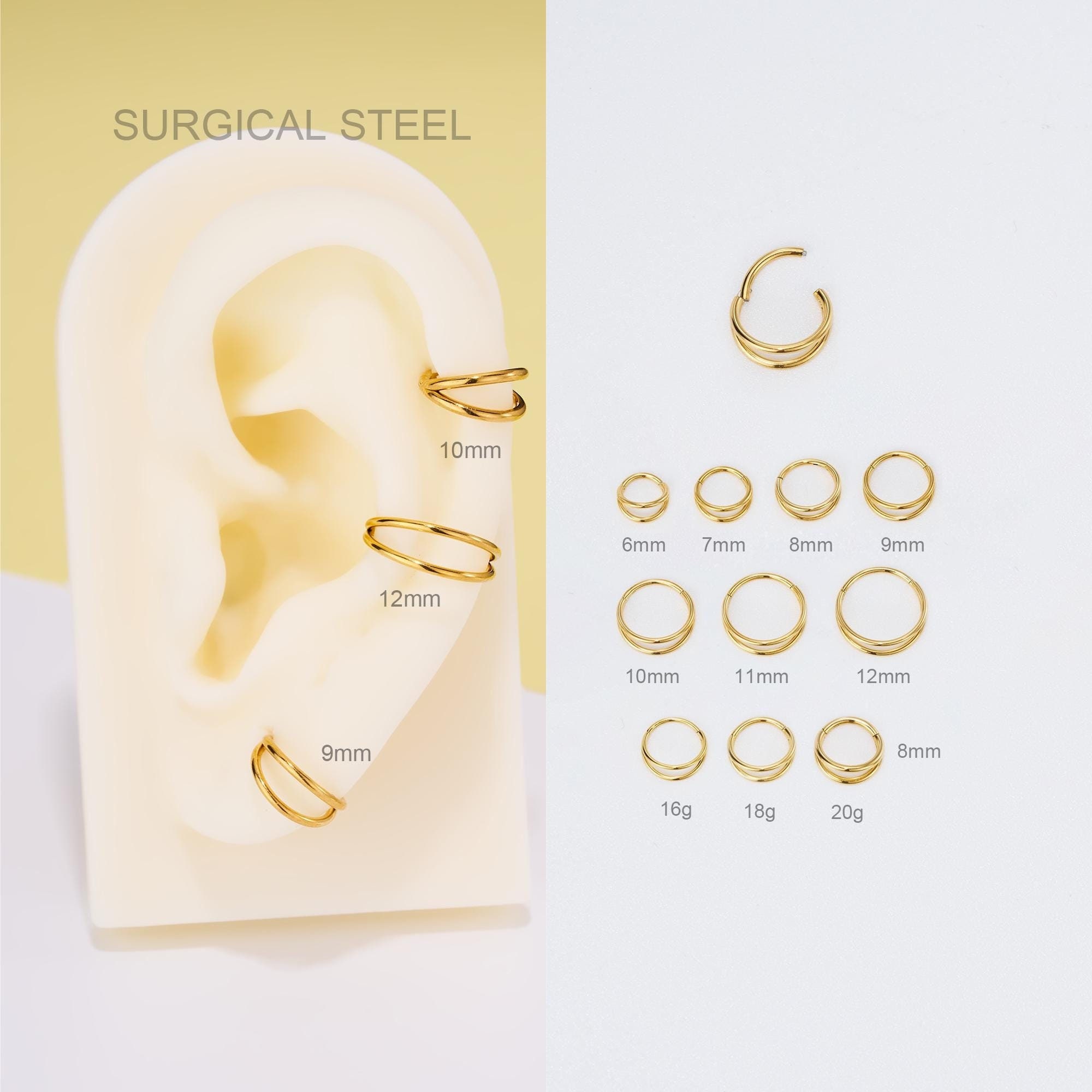 16G 18G 20G Gold Double Hoop Nose Ring/Cartilage Hoop Earring/Minimalist Hoop Clicker/Septum Hoop/Nose Piercing/Conch/Helix/tragus Hoop/Gift