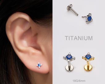 18G Sapphire Danity Cartilage Earring/Threadless Flat Back Earring Stud/Conch Piercing/Helix Earring/Minimalist Earring/Earlobe