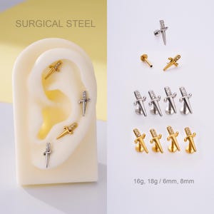 20G/18G/16G Dagger Push Pin Labret  Stud/Threadless Flat Back Earring/Tragus Stud/Conch/Helix Stud/Cartilage Stud/Nose Stud/Tiny Gold Studs